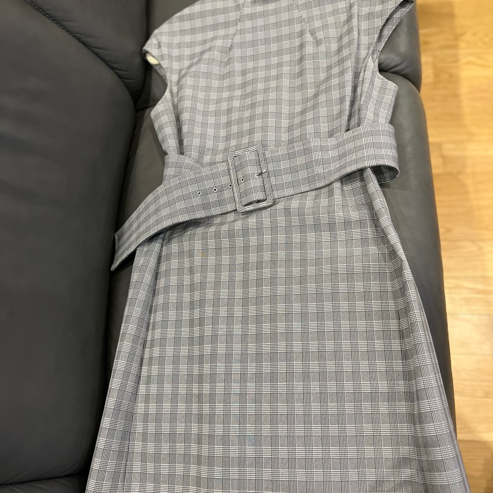 Theory plaid, knee length, belted dress